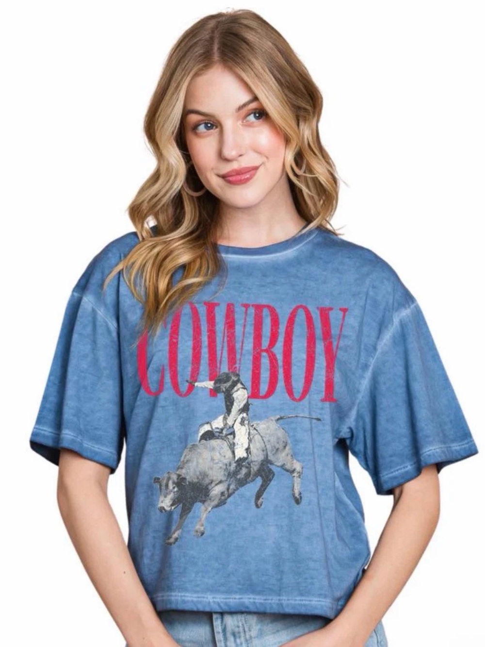 Zutter Women's Blue 'Cowboy' Graphic Crop Top